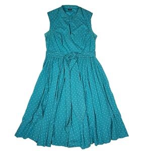 J Peterman Teal Sleeveless Polka Dot Dress